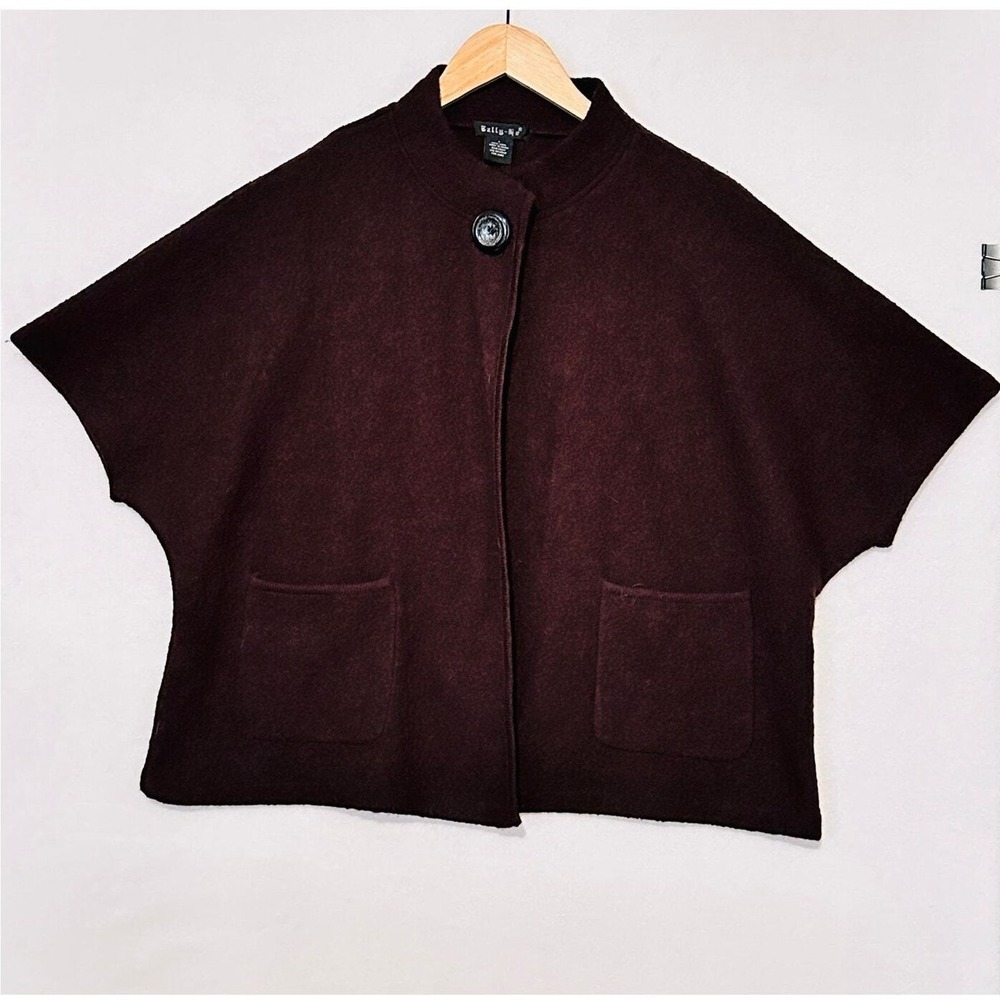 Tally-Ho‎ Cape Jacket Sz S Brown 100% Wool Batwing Short Sleeve Poncho Coat